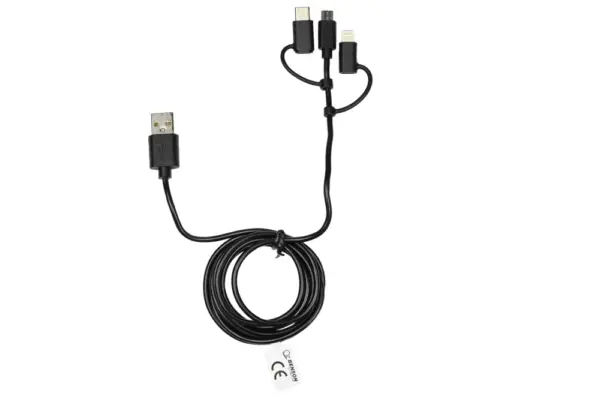 Chargeur de voiture 2,4a Câble USB 3-en-1 1,5 m 12-24V